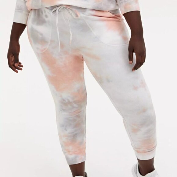Torrid Everyday Fleece Classic Fit Crop Active Jogger Terry Tie-Dye Coral 3x NWT - Picture 1 of 14